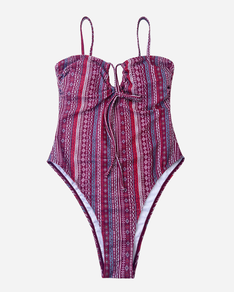 Stripe Dual Strap Halter One Piece Set