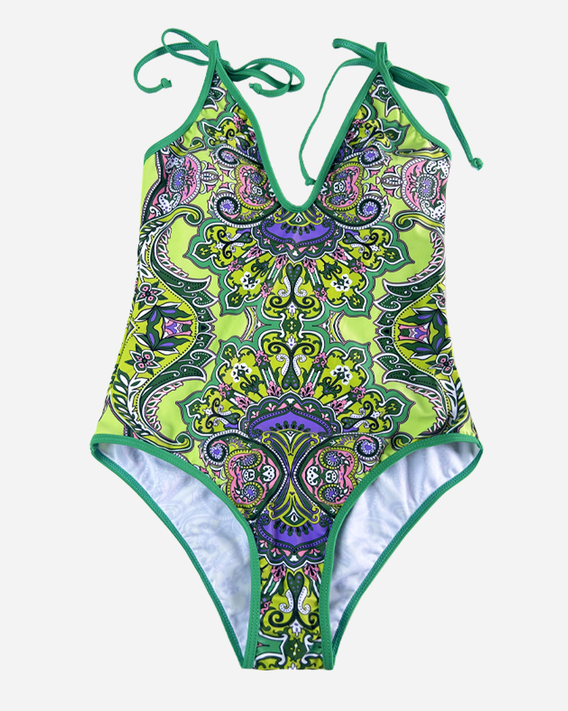 All Over Print V-Neck One Piece Set