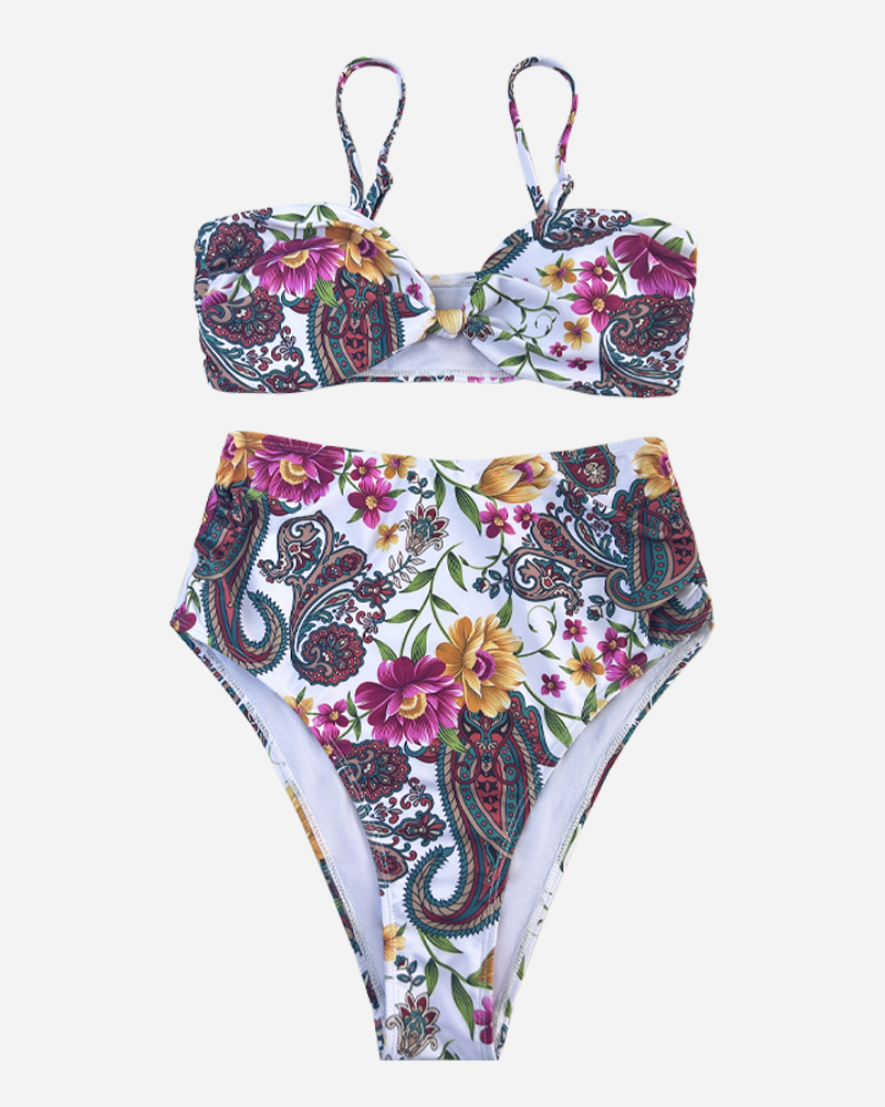 Floral Twist Front Bikini Top & High Rise Bikini Bottoms Set