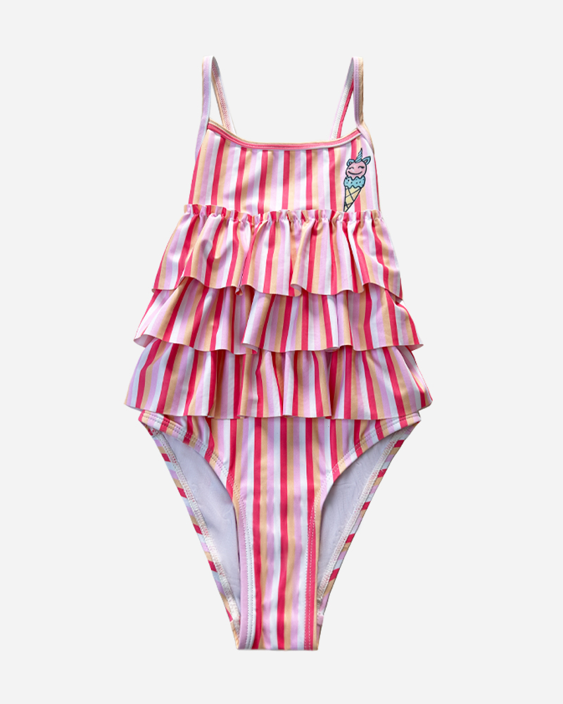 Stripe Square Neck Ruffled Baby One Piece Set