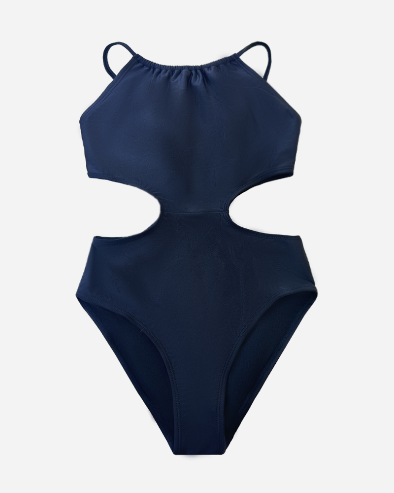 Solid Cut Out Shirred One Piece Set