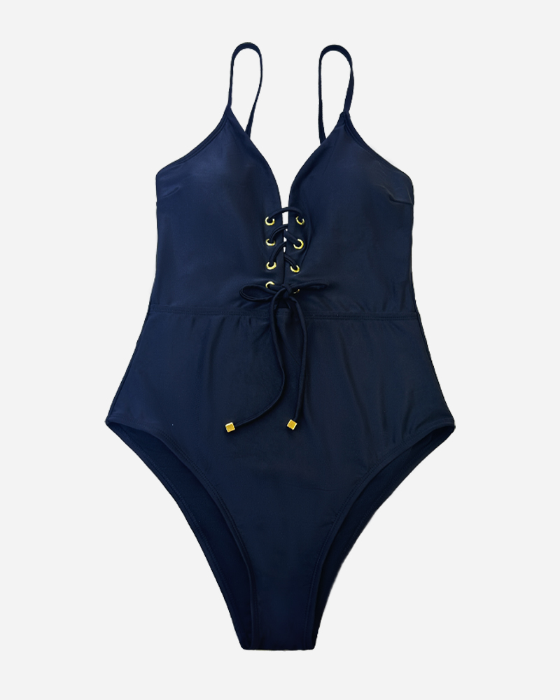 Solid Tie Front Shirred One Piece Set