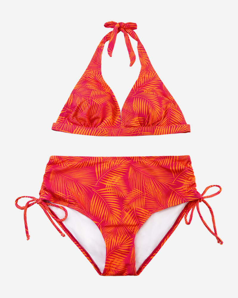 All Over Print Halter Bikini Top&Ruched Side Bikini Bottom Set