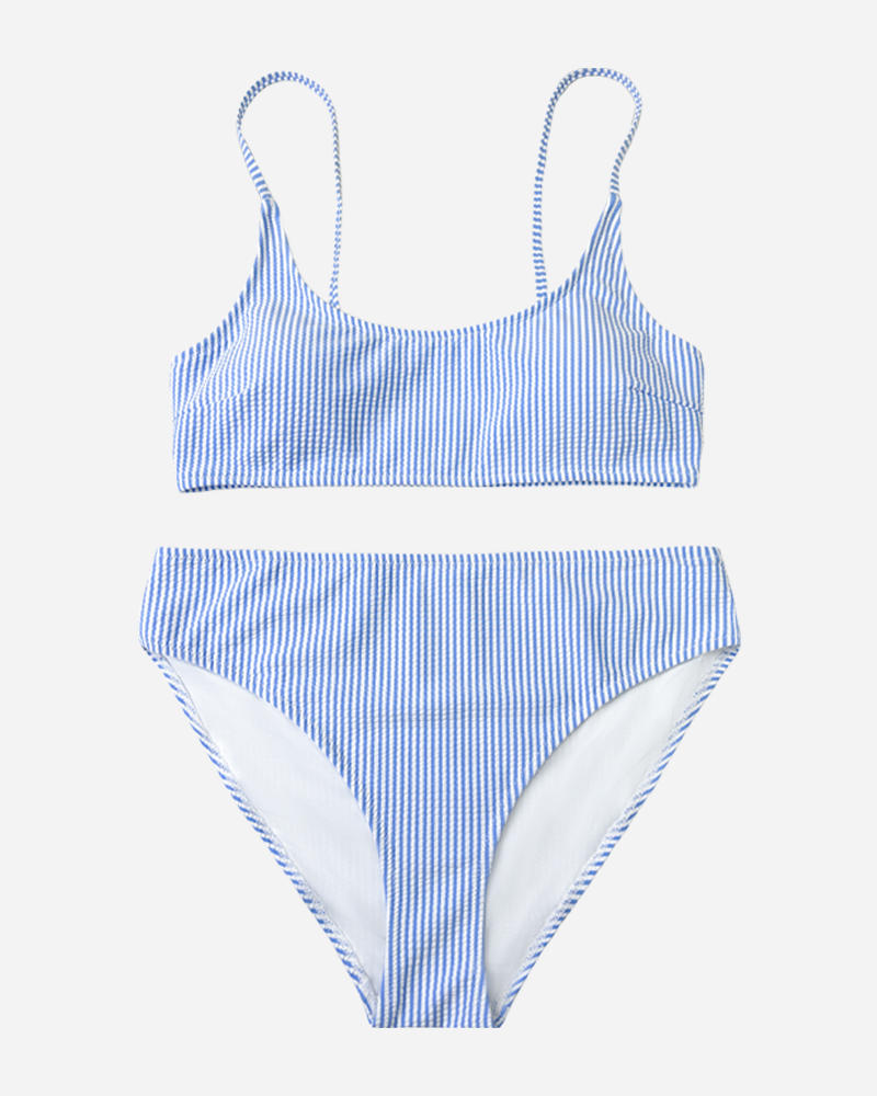 Stripe Square Neck Bikini Top&Stripe Mid Rise Bikini Bottom