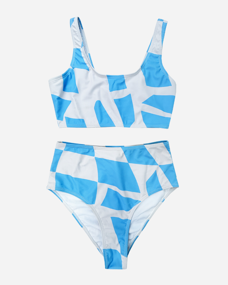 Geometric nkini Top&Geometric Mid Rise Bikini Bottom Set