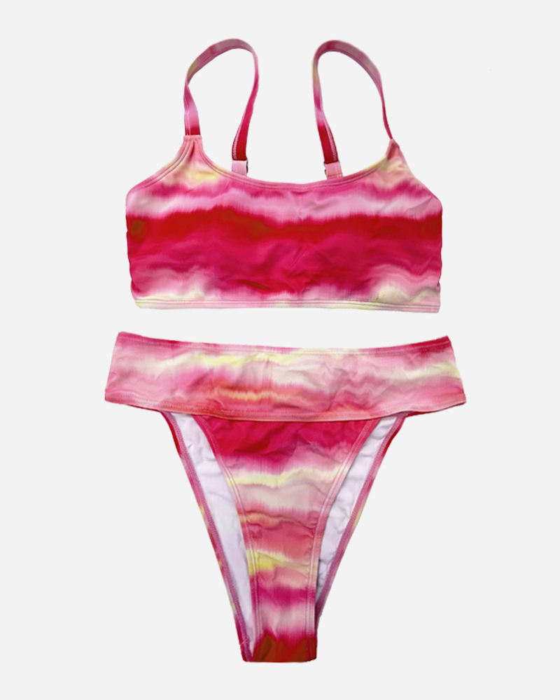 Gradient Square Neck Bikini Top&Gradient Mid Rise Bikini Bottom Set